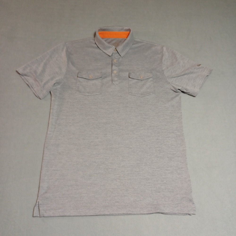 Puma Mens Grey Heather Polo Shirt Orange Collar Chest Pockets‎ 572355 Size Large